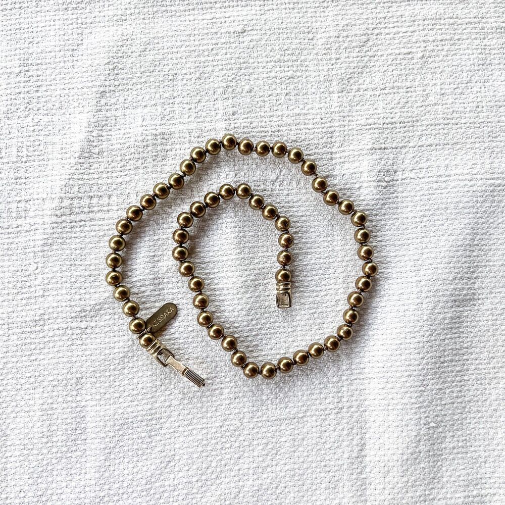 Vintage 80s Faux Pearl Necklace Gold Tone Beaded Chain Retro Estate Gift